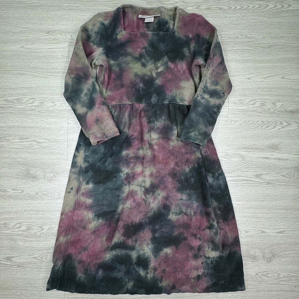 Barbara Lesser Womens Dress Large Tie Dye Ribbed Cotton Blend Long Sleeve Large